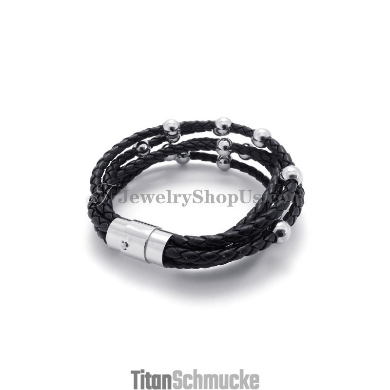 Modisches Schwarzes Lederarmband Mit Titan Modisches Schwarzes Lederarmband Mit Titan