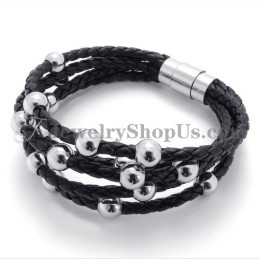 Modisches Schwarzes Lederarmband Mit Titan