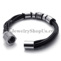 Elegantes Schwarzes Leder- Und Titanarmband