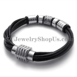 Elegantes Schwarzes Leder- Und Titanarmband