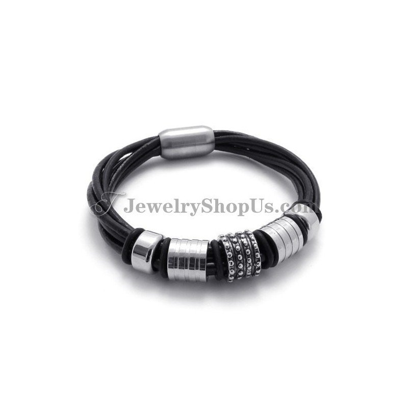 Elegantes Schwarzes Lederarmband Mit Titan