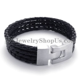 Elegantes Schwarzes Leder- Und Titanarmband