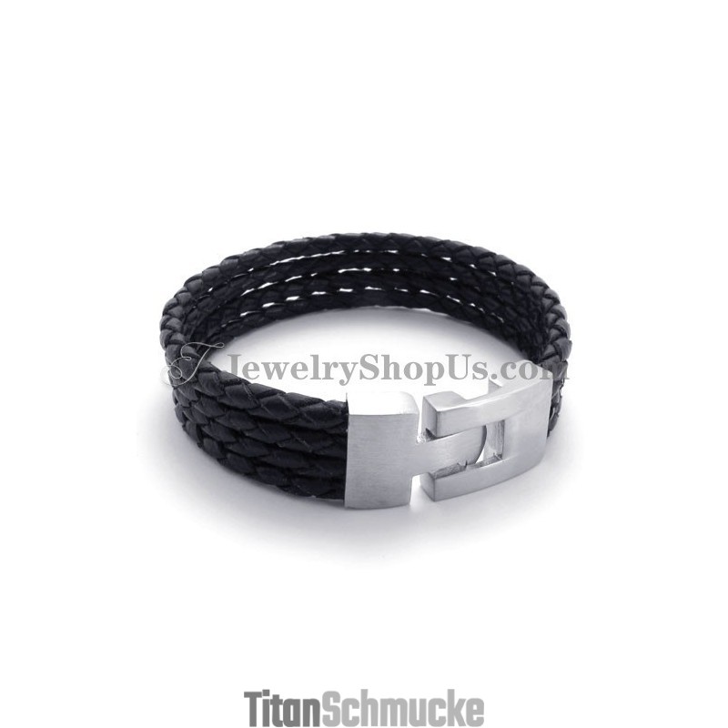 Elegantes Schwarzes Leder- Und Titanarmband Elegantes Schwarzes Leder- Und Titanarmband