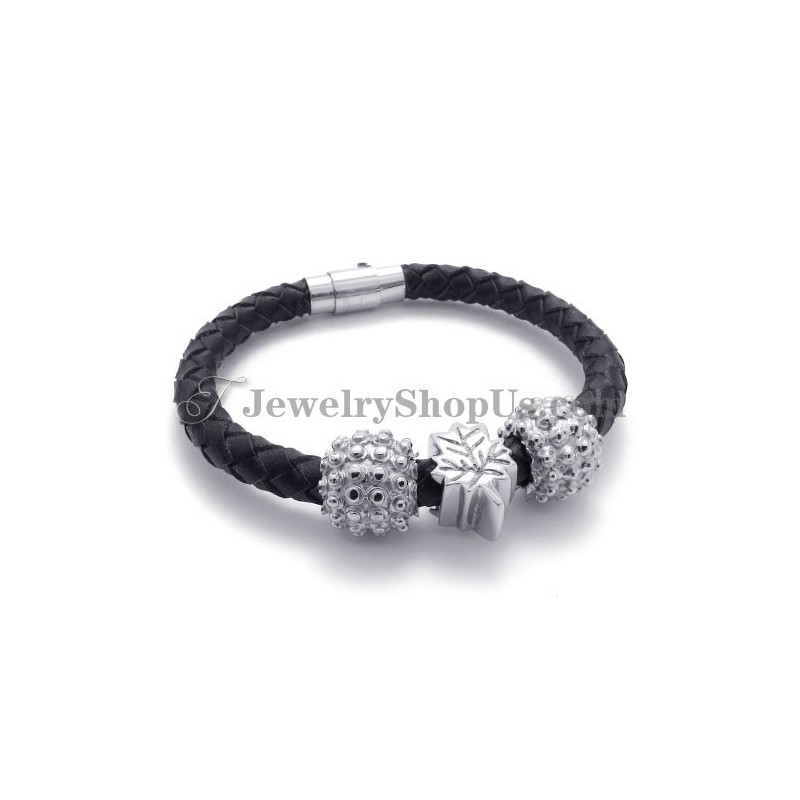 Schwarzes Titan- Und Lederarmband