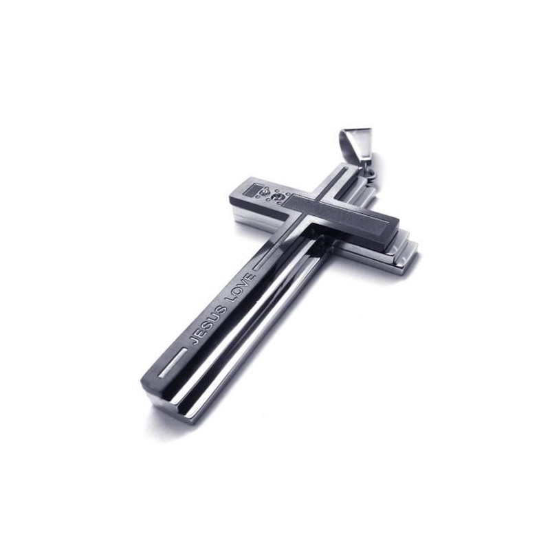 Herren-Halskette Mit Kreuzanhänger Aus Reinem Titan, Silber (Neu)