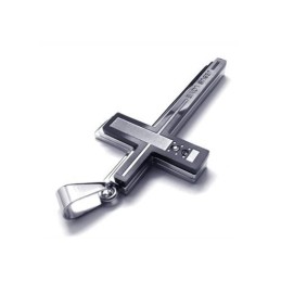 Herren-Halskette Mit Kreuzanhänger Aus Reinem Titan, Silber (Neu)