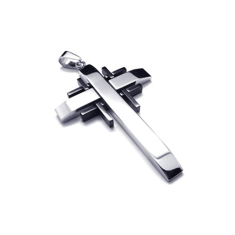 Männer Schwarz Silber Reines Titan Kreuz Halskette Anhänger