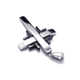 Männer Schwarz Silber Reines Titan Kreuz Halskette Anhänger