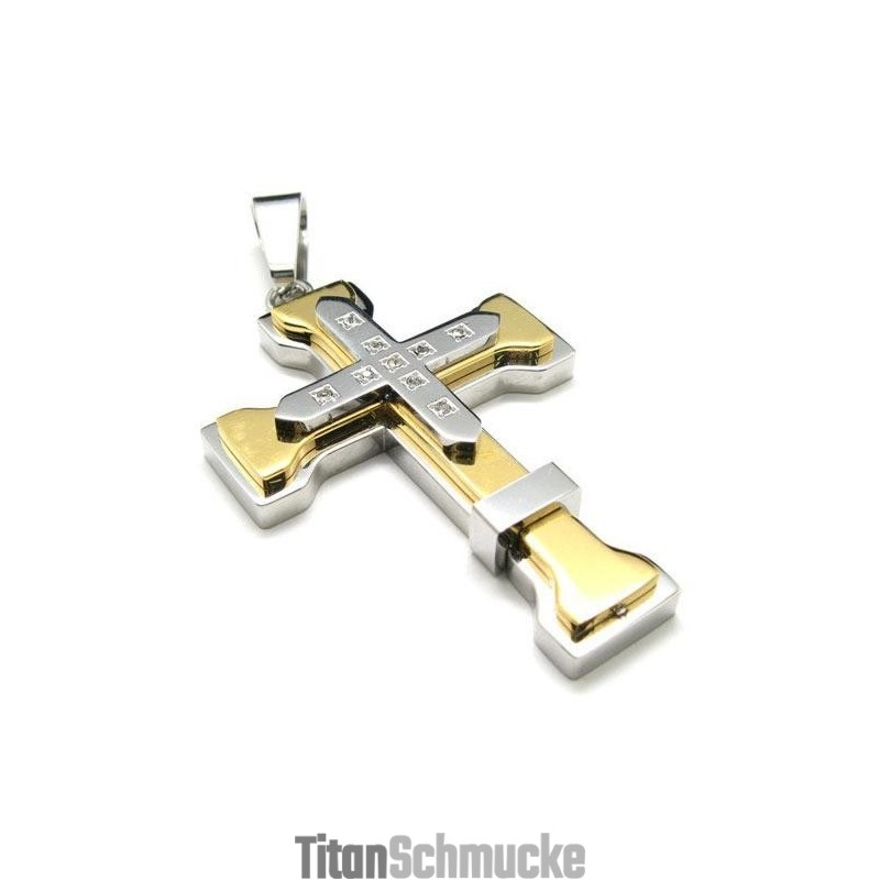 warmgelb Herren-Kreuzanhängerkette Aus Reinem Titan (Neu)