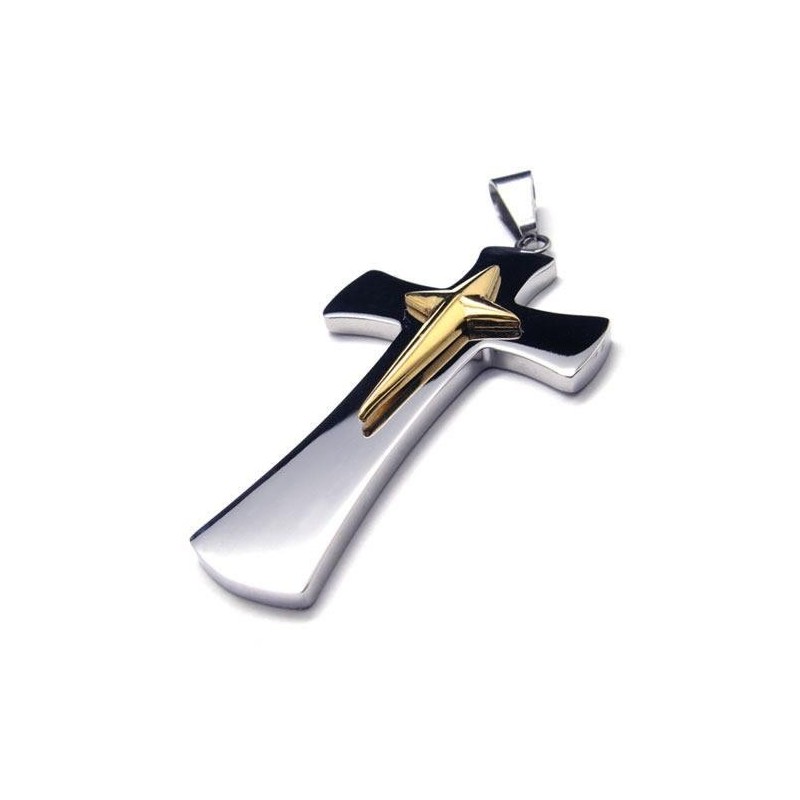 Herren-Halskette Mit Kreuzanhänger Aus Reinem Titan In Silber Und Gold Herren-Halskette Mit Kreuzanhänger Aus Reinem Titan In Silber Und Gold