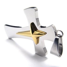Herren-Halskette Mit Kreuzanhänger Aus Reinem Titan In Silber Und Gold