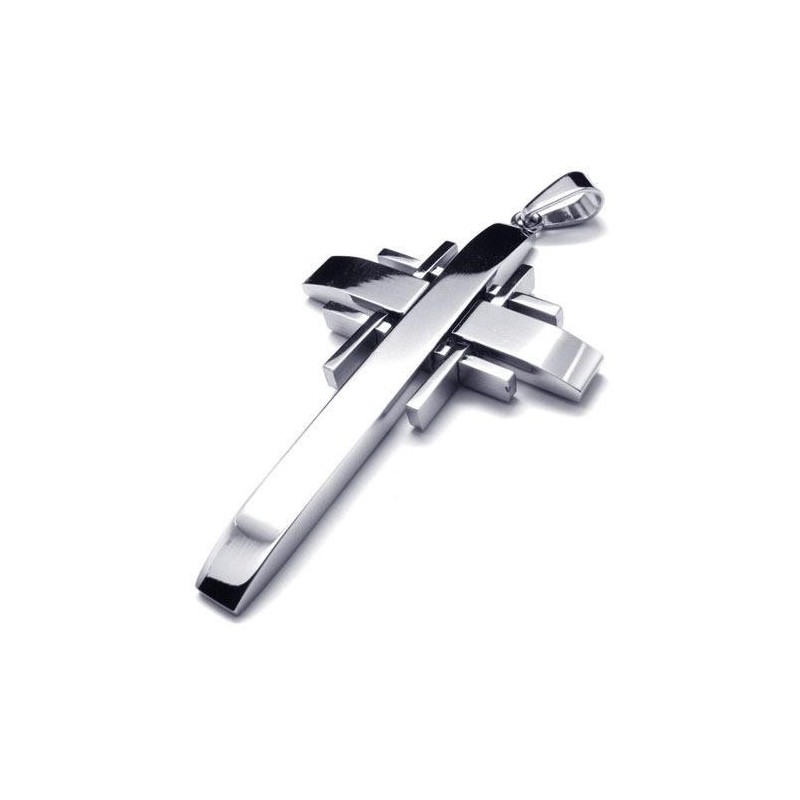 Herren-Halskette Mit Kreuzanhänger Aus Reinem Titan, Silber (Neu)