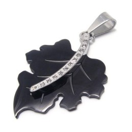 Schwarze Halskette Mit Ahornblatt-Anhänger Aus Reinem Titan