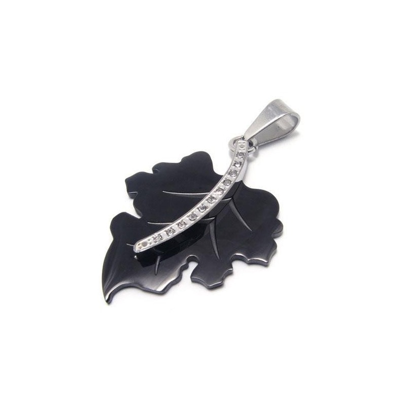 Schwarze Halskette Mit Ahornblatt-Anhänger Aus Reinem Titan